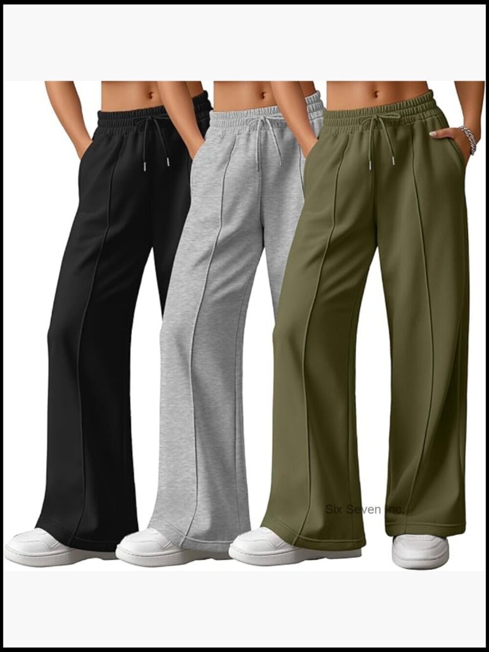 3 Pack Womens Wide Leg Lounge Pants High Waisted Baggy Sweatpants Drawstring